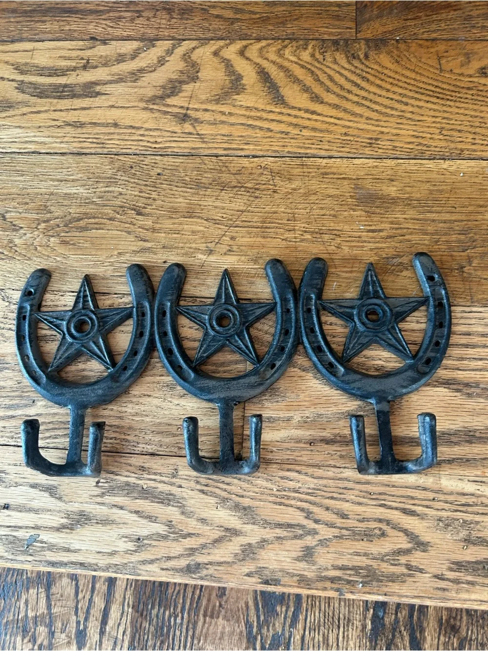 Western Black Cast Iron Horseshoe Star Wall Hook - Set of 3